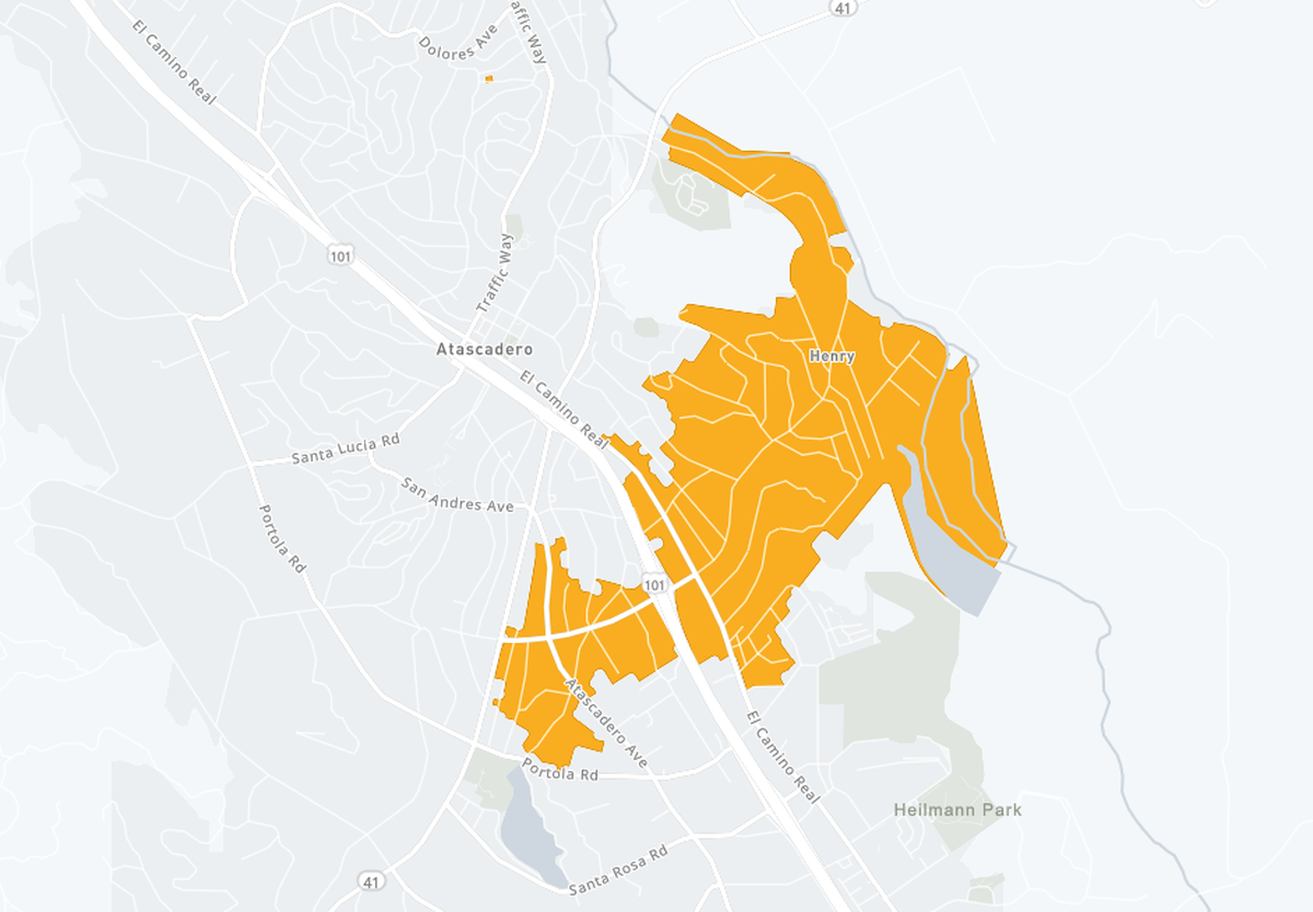 As of 10 a.m. Monday, a PG&E power outage in Atascadero had been reduced to 1,524 customers.