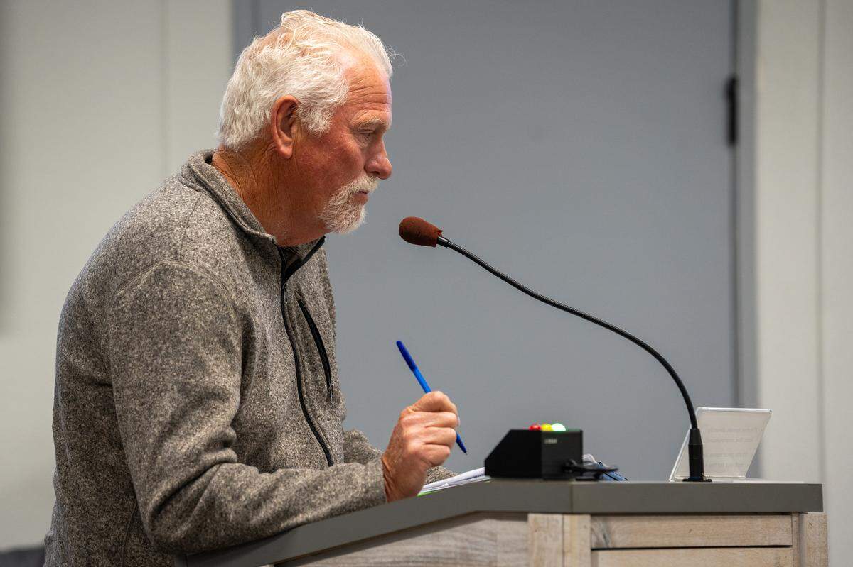 Grover Beach resident and ballot initiative proponent Kelvin Coveduck speaks during public comment at a joint City Council and Planning Commission meeting on Tuesday, March 31, 2026. The joint meeting featured a handful of policies that the city could pursue to lower development height.