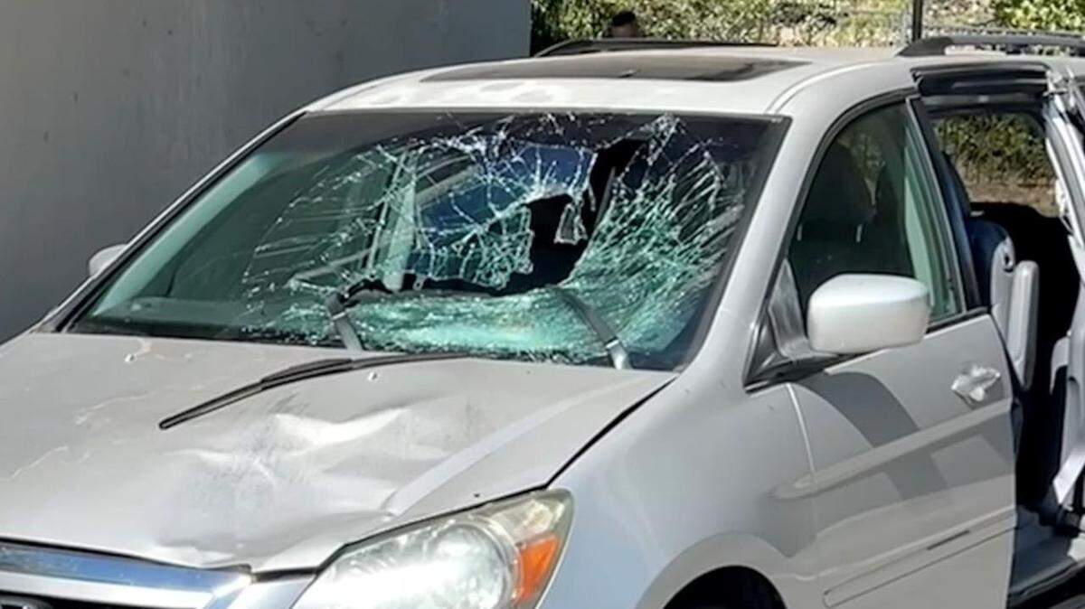 The San Luis Obispo Police Department says this vehicle struck a pedestrian while traveling westbound on Tank Farm Road on Saturday, July 16, 2022.