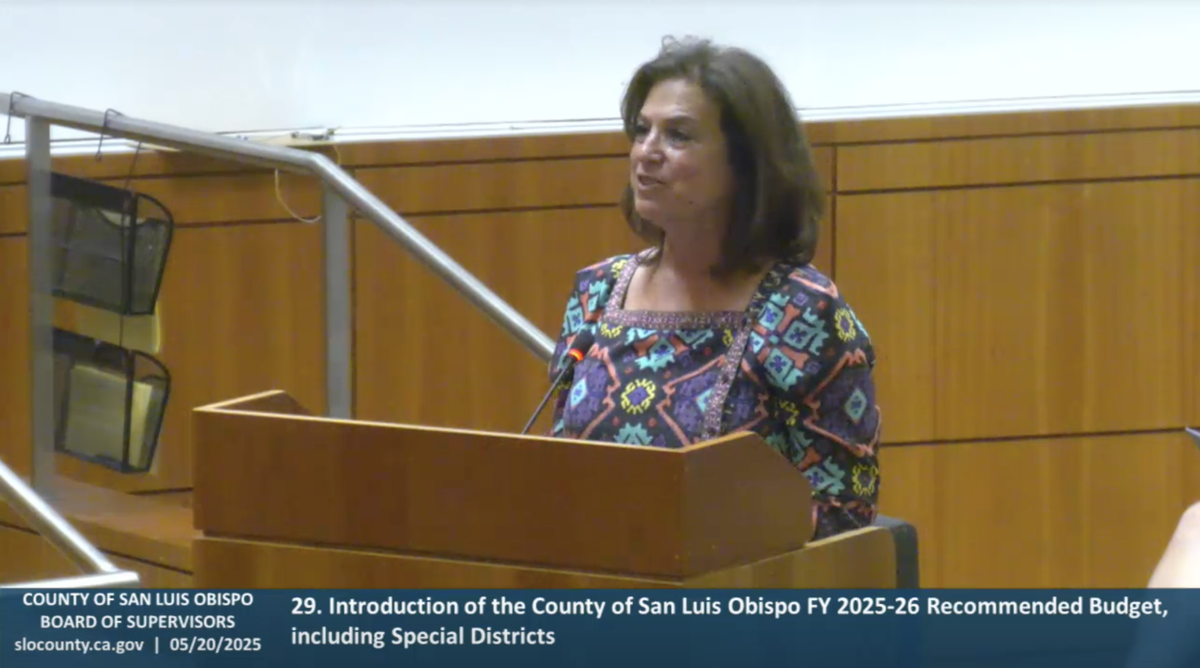 San Luis Obispo Court Appointed Special Advocates volunteer mentor Kirsti Tcherkoyan spoke at the Board of Supervisors meeting on May 20, 2025, to appeal for continued funding. The organization’s foster youth mentor program is slated to be entirely defunded under proposed county budget cuts in 2025.