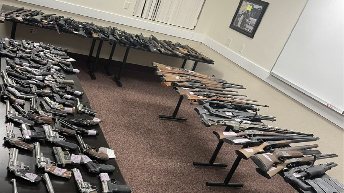 The Paso Robles Police Department seized more than 100 guns while investigating a child pornography case in the 4200 block of Aerotech Center Way on Oct. 12, 2023.