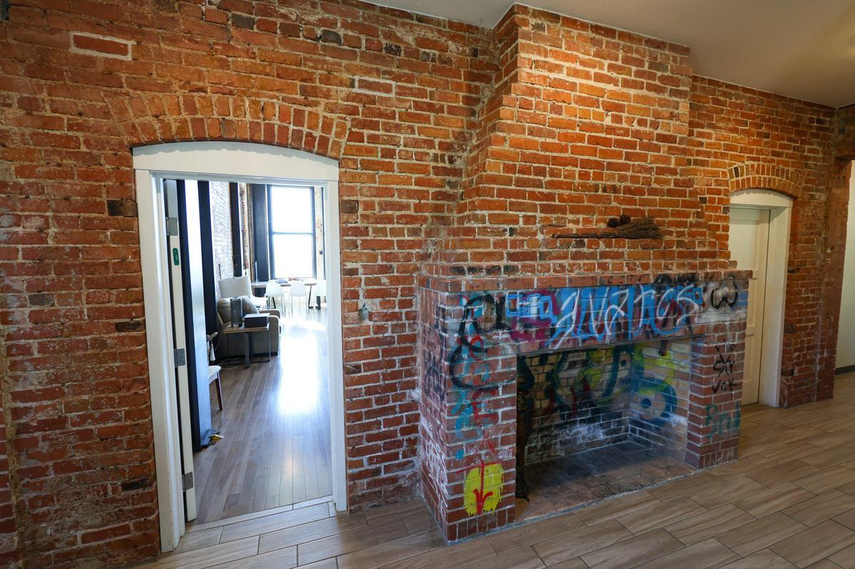 Some of the Transitions-Mental Health Association housing is at the renovated former juvenile hall in San Luis Obispo. A small bit of graffiti was preserved.