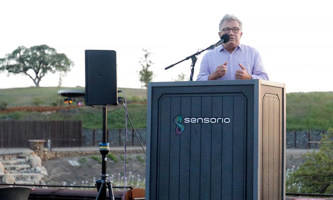 Sensorio’s new FOSO exhibit, designed by artist Bruce Munro, combines light, music and nature to create an immersive, orchestral experience in Paso Robles. Munro spoke at the presentation.