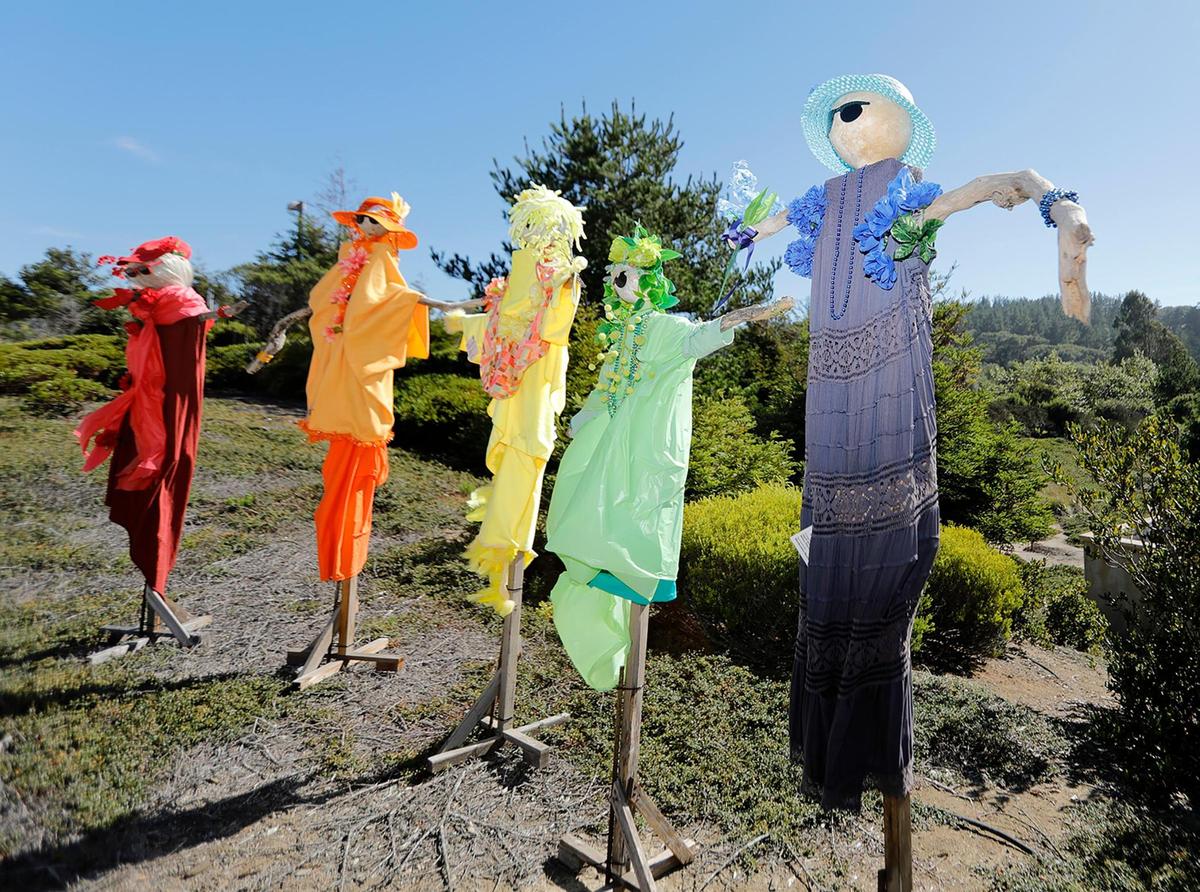 CambriaÕs famous scarecrows are spread out from Cambria to San Simeon to the north. These scarecrows are located on Main Street near Santa Rosa Catholic Church.