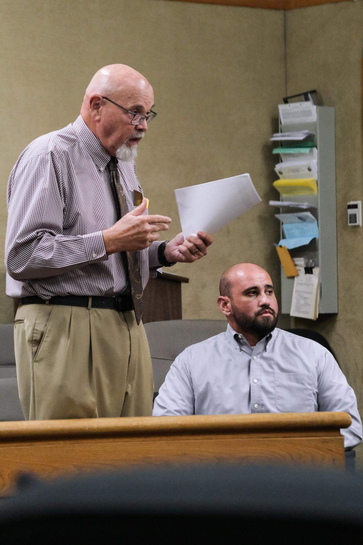 Defense attorney Ilan Funke-Bilu represents his client, 34-year-old Andrew Rodriguez, during Rodriguez’s first San Luis Obispo Superior Court appearance on Sept. 17, 2024. Rodriguez is accused of murdering 39-year-old Jonathan Perez.