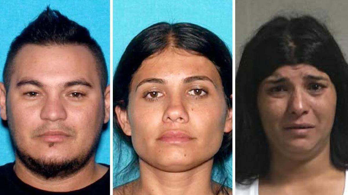 Roman Petre, left, was arrested in Los Angeles on Aug. 24 in connection with a March burglary at Siegel’s Jewelry in Paso Robles. Police are also looking for two women, Loredana Velcu, center, and Ancuta Poenaru.
