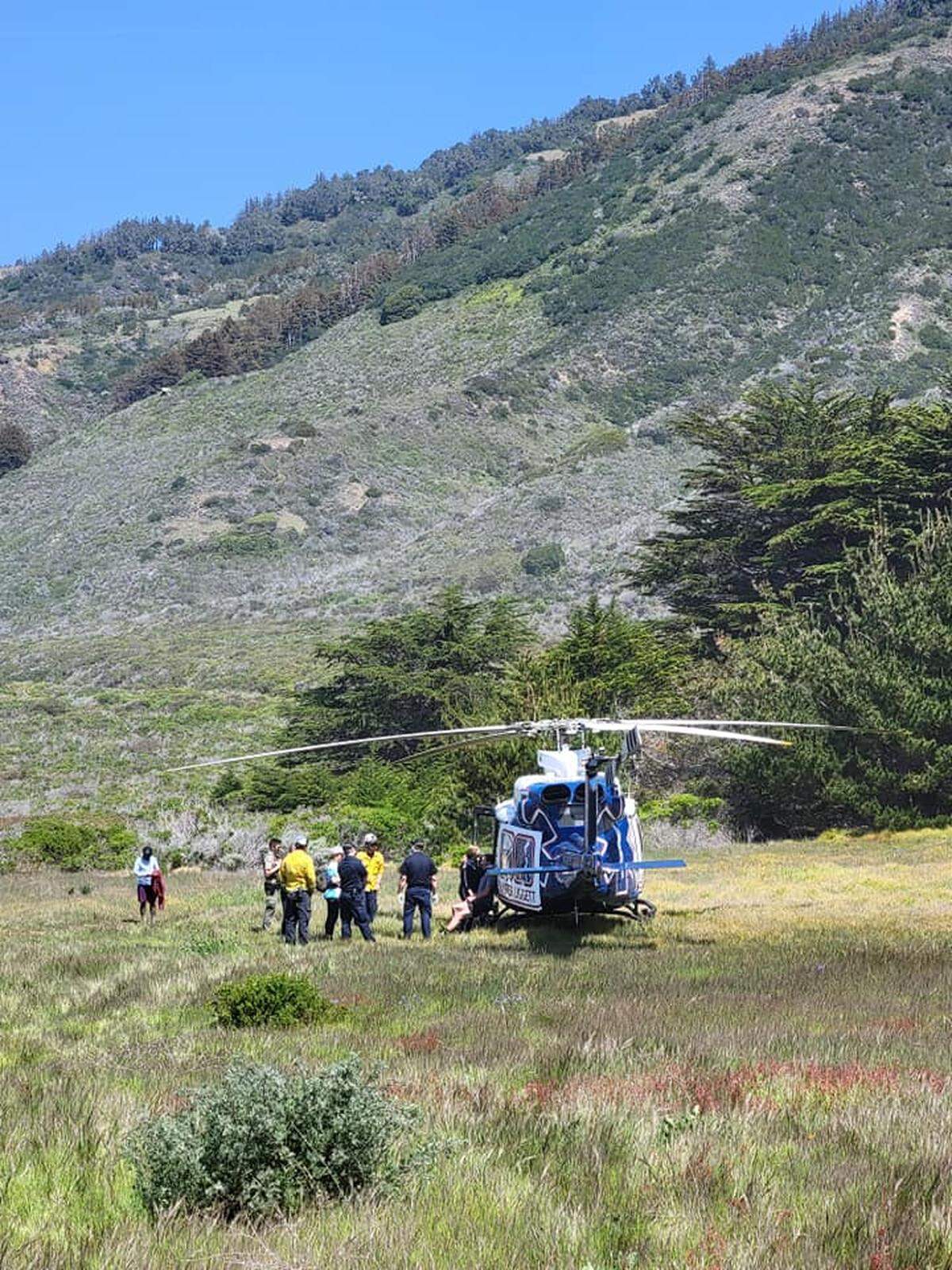 The CHP’s H-70 helicopter rescued a person who had fallen on the rocks at Sand Dollar Beach on Wednesday, April 6, 2022.