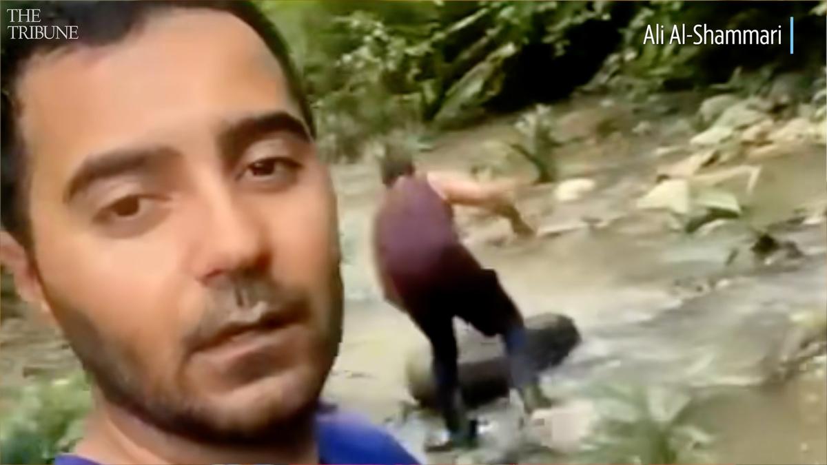 Ali Al-Shammari makes a river crossing on his journey from Brazil to the United States. This is a screengrab of a selfie video clip.