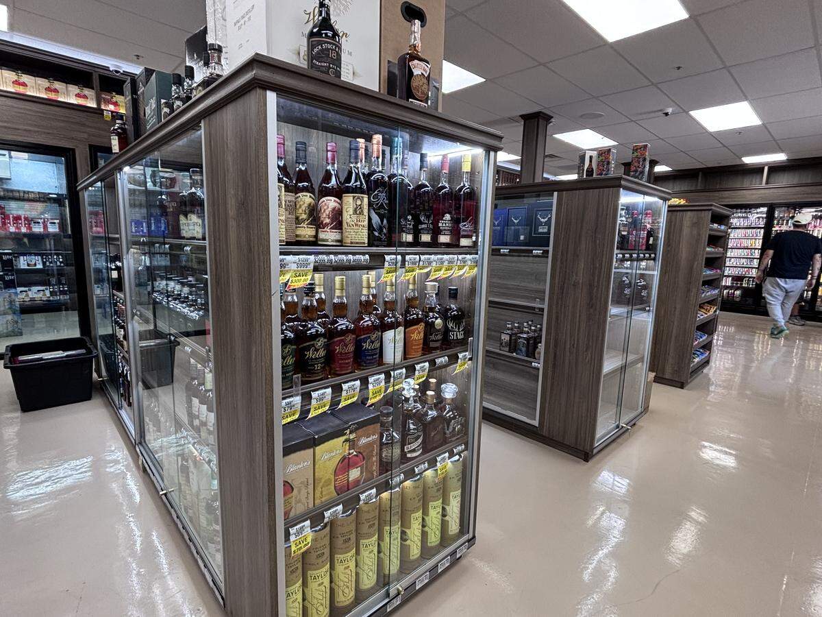 High-end liquor like Blanton’s bourbon whiskey is sold at Morro Liquor, which opened in Atascadero on March 16, 2026.