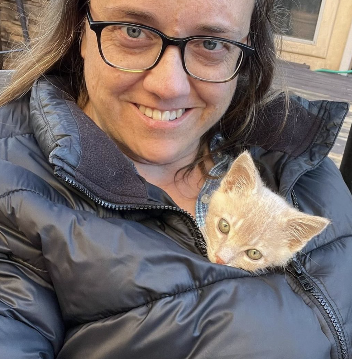 Jaime Pierce’s cat Charlie is the “mascot” for The Caffeinated Cat Café and the model for the shop’s logo.