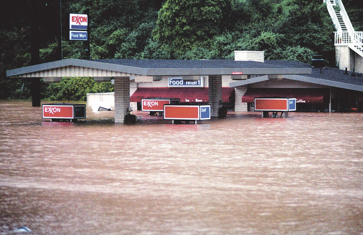 The Exxon station in the West Village of Cambria was under water when Santa Rosa Creek backed up into town during the big flood of 1995.