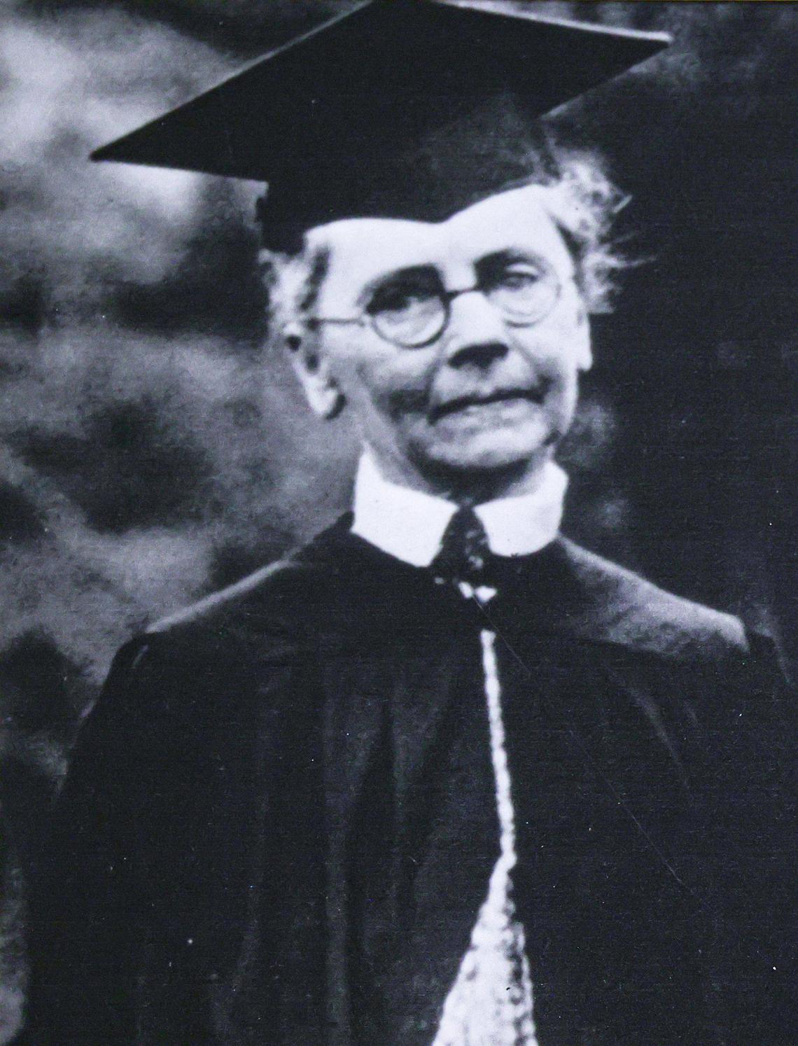 A rare photo of architect Julia Morgan when she was honored at UC Berkeley in 1929. Her most famous work was Hearst Castle but her practice designed and built buildings from modest residences to large YWCA buildings in major cities.