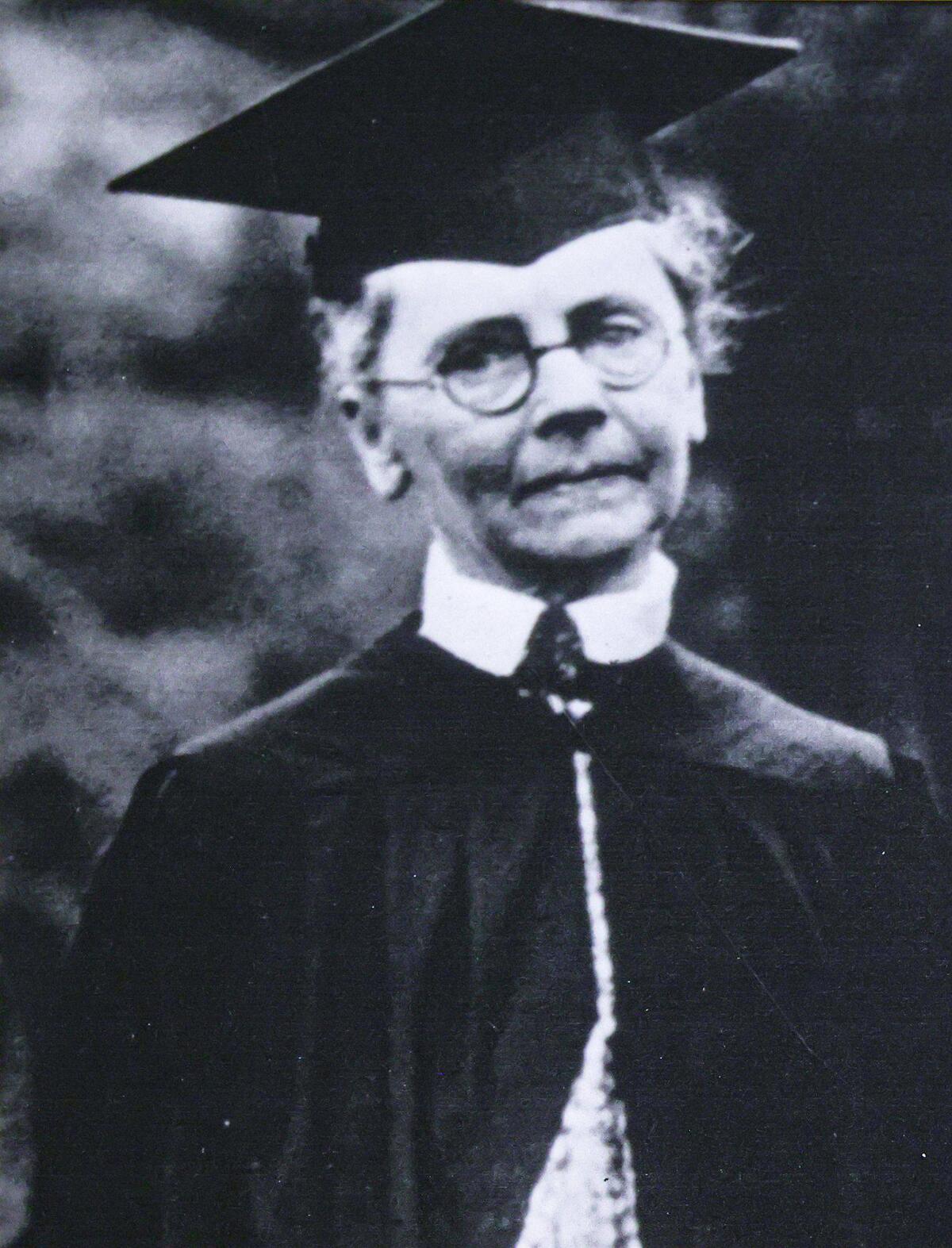A rare photo of architect Julia Morgan when she was honored at UC Berkeley in 1929. Her most famous work was Hearst Castle but her practice designed and built buildings from modest residences to large YWCA buildings in major cities.