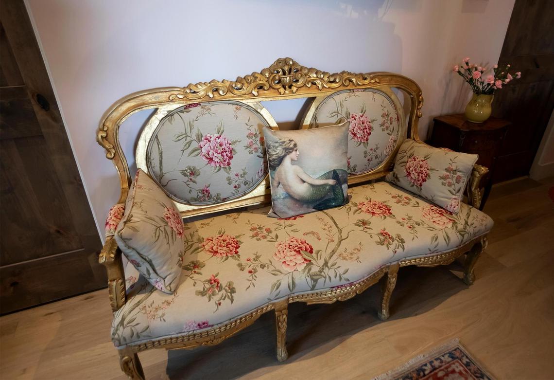 A 17th-century daybed is seen in the living room of the San Miguel home of Charles Miller and Tina Gulotta-Miller.