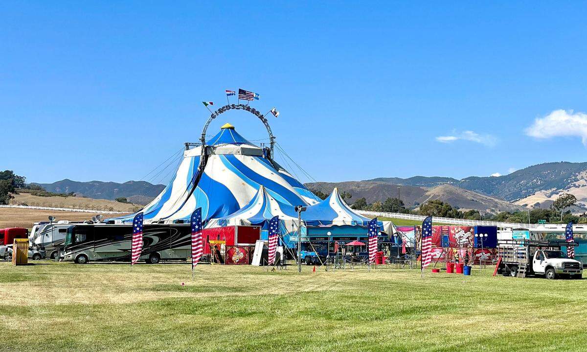 Circus Vargas pitches its tent at Madonna Meadows in San Luis Obispo on Wednesday, June 22, 2022.