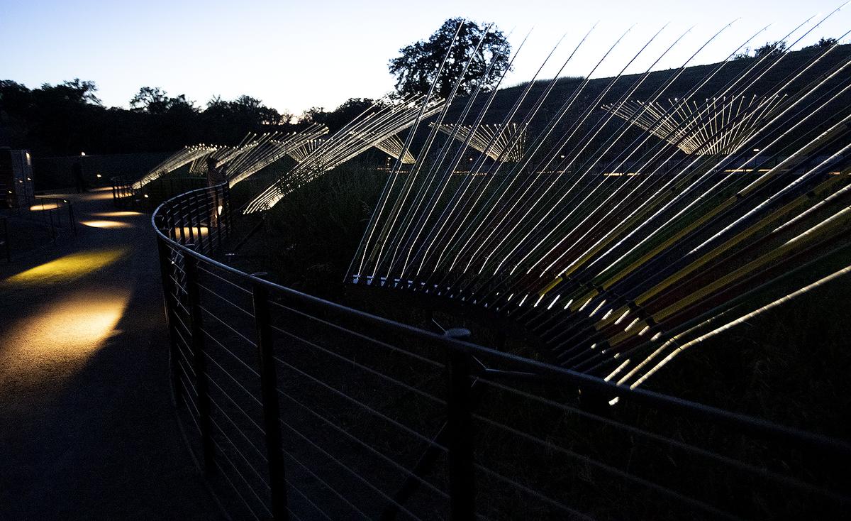 Two new light exhibits at Sensorio in Paso Robles were unveiled on Friday, May 19, 2023. “Gone Fishing” features 30 fanned-out arrays of 25 multi-colored “fishing rods.” “Fireflies” features 9,270 whimsical tendrils of light scattered in small clusters on the nearby hillsides.