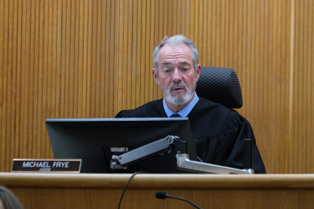 San Luis Obispo Superior Court Judge Michael Frye presides over a court hearing before Nathan Abate’s criminal trial on Sept. 30, 2024, in San Luis Obispo Superior Court. Abate is charged with multiple sex crimes.
