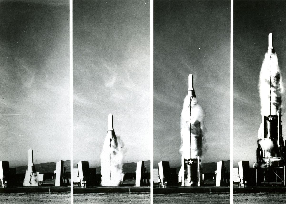 An undated sequence of photos of an Atlas missile launch at Vandenberg Air Force Base