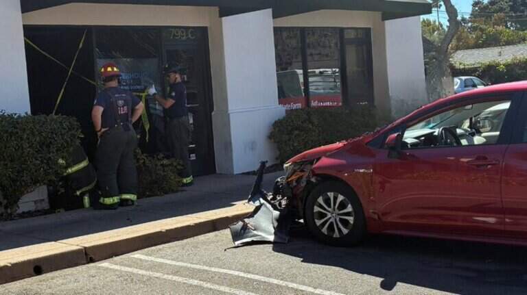 Car crashes into front of new fitness studio in SLO