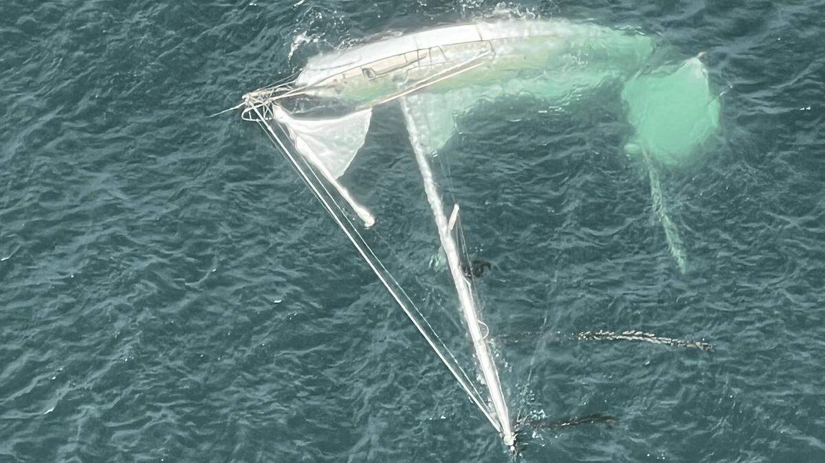 An overturned boat off the coast of Cayucos, reported to authorities on Oct. 24 2024.