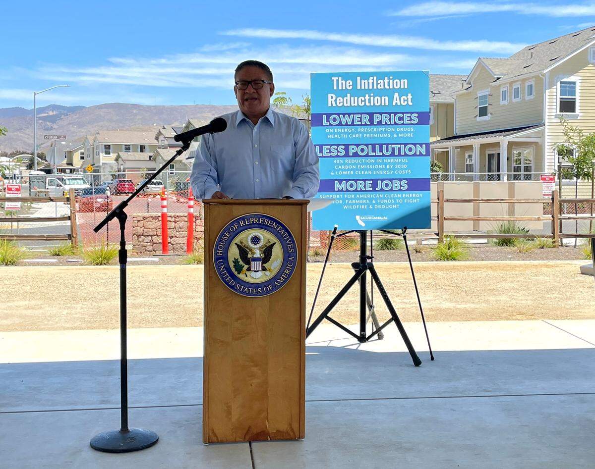 Congressman Salud Carbajal, D-Santa Barbara, speaks at a press conference about the Inflation Reduction Act on Aug. 11, 2022.