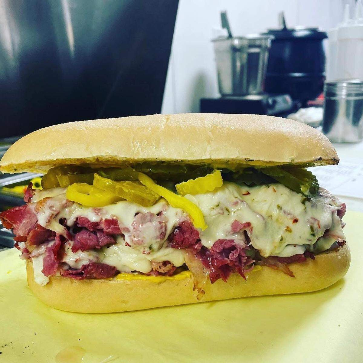The Killer Pastrami from Gilligan’s Sandwich Shop & Twisted Sodas in Nipomo comes with hot pastrami, pepper jack cheese, pickles and pepperoncinis.