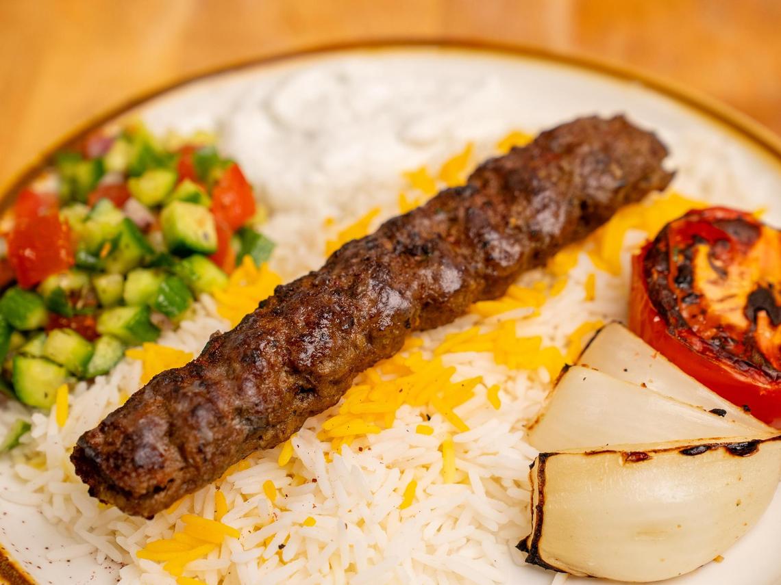 Koobideh plate served over rice and vegetables. Shekamoo Grill celebrated its grand opening at SLO Ranch Farms & Marketplace in late January 2025. The new restaurant is one of the first Persian cuisine spots in San Luis Obispo.