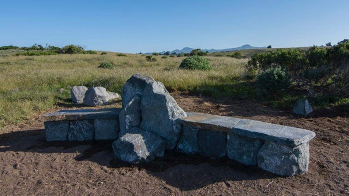 A new stone bench has been added at the Fiscalini Ranch Preserve in Cambria, California.