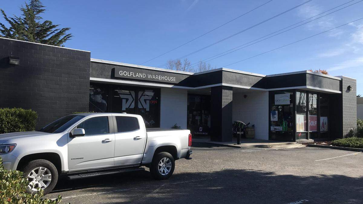 Black is the predominant exterior color of this commercial building in the 3000 block of South Higuera Street.