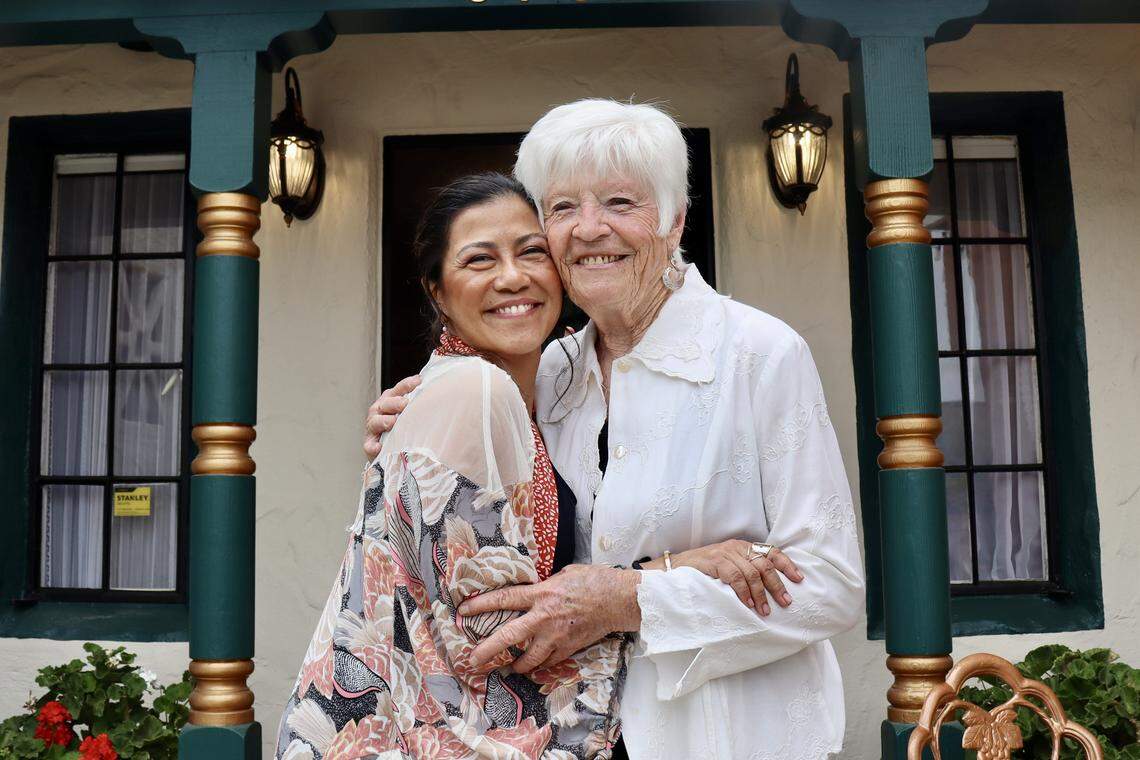 The Tea Trolley is reopening in Atascadero under new ownership, but the same name, on Friday, Sept. 26, 2025. Deneen DiCarlo, the shop’s new owner, left, worked closely with its founder, Wendy Richardson, to preserve her legacy while bringing a new, whimsical twist to the tea room.