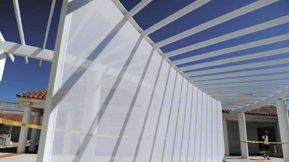 A fabric scrim, designed by San Diego artist Robert Irwin, is being tested at Cuesta College this week. The scrim is for a proposed project that is scheduled to go on display at the Hirshhorn Museum in Washington D.C. next year.