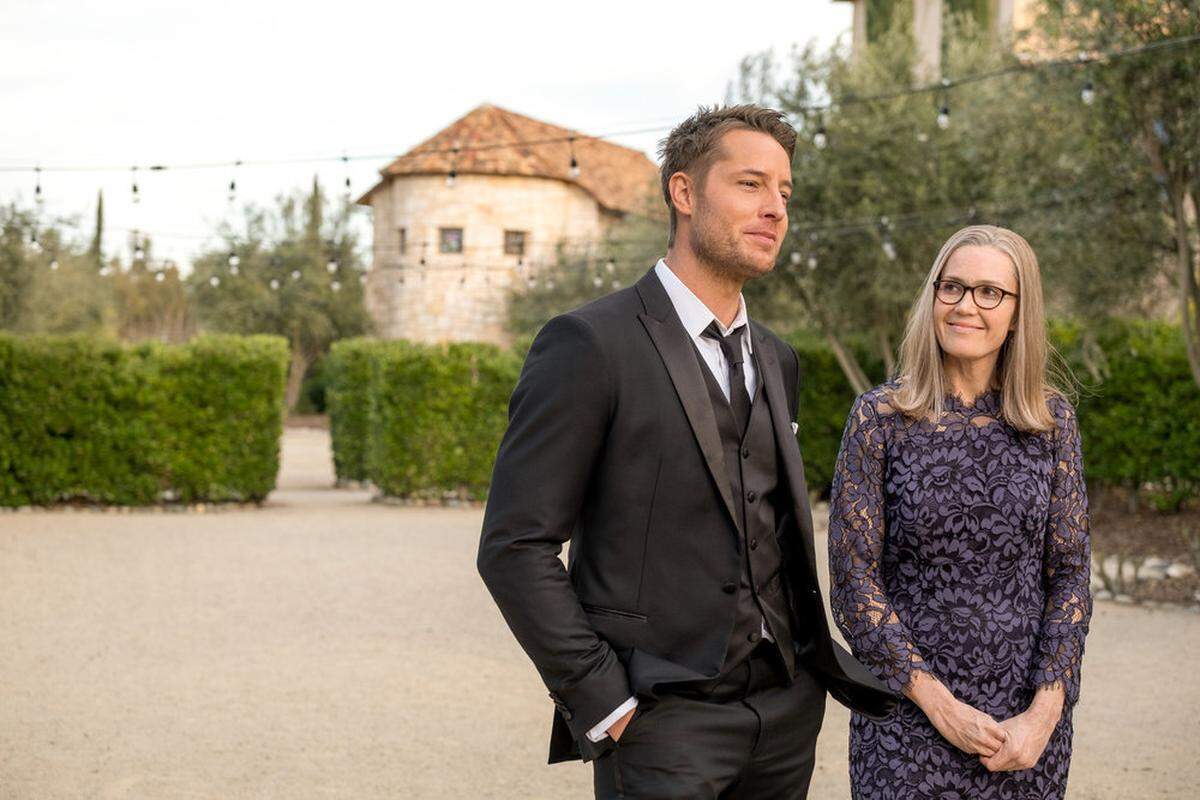 Justin Hartley, left, and Mandy Moore appear in a scene from NBC’s “This Is Us” filmed at Allegreto Vineyard Resort in Paso Robles.
