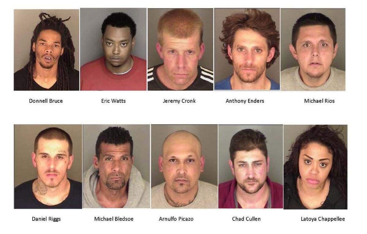 A composite photo released by the Monterey Police Department shows some of the people who have been arrested on suspicion of  thefts since the beginning of May.