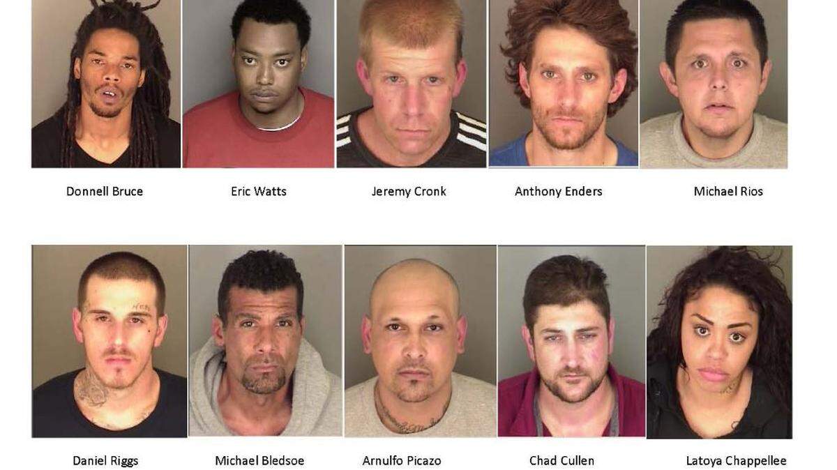 A composite photo released by the Monterey Police Department shows some of the people who have been arrested on suspicion of  thefts since the beginning of May.