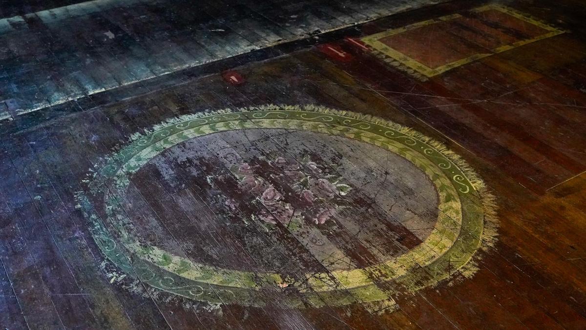 As Bill’s Place owner Casey O’Connor has converted the space next door to his bar into a new Prohibition-themed cocktail lounge, he unearthed original building elements such as flowered rug designs painted on the old hardwood flooring, pictured here Thursday, Feb. 20, 2025.