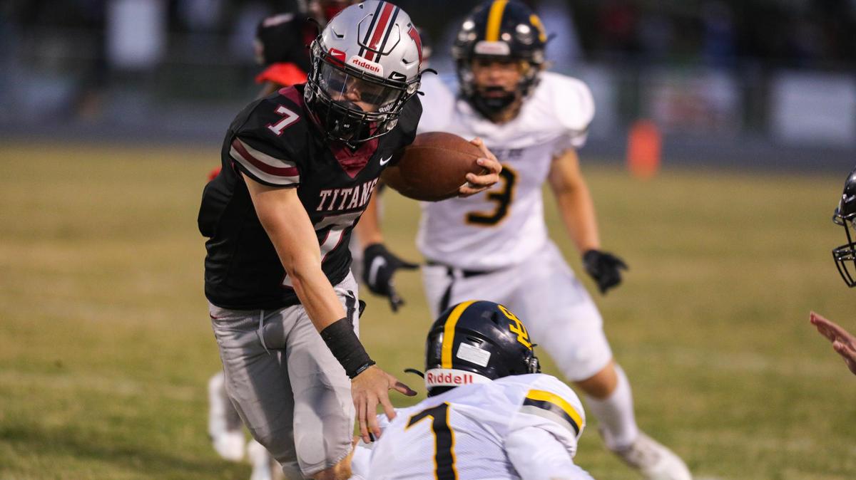 Nipomo quarterback Nate Reese ran for two touchdowns in the Titans’ 27-10 win over San Luis Obispo on Sept. 24, 2021.