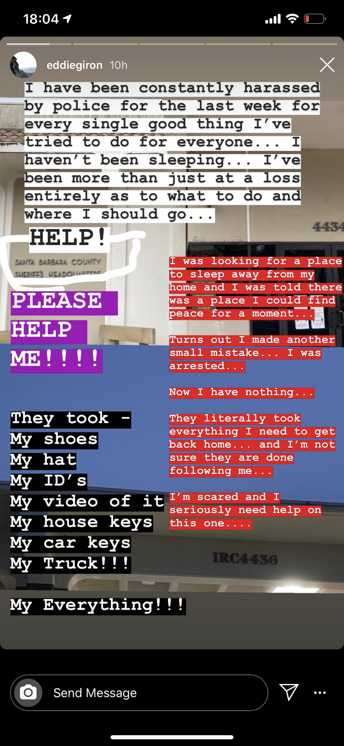 An undated Instagram post by Edward Giron, who shot and killed San Luis Obispo police Det. Luca Benedetti on May 10, 2021, before taking his own life during service of a search warrant at his apartment.