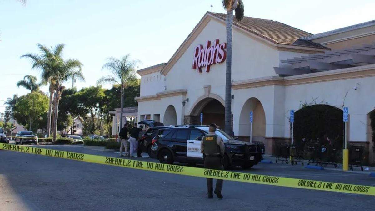Police tape cordons off the Ralph’s grocery store at 5170 Hollister Ave. in Goleta on Monday afternoon, Oct. 20, 2025. Sheriff’s deputies responded to the report of an assault inside and when they attempted to arrest the man, “there was an altercation and the suspect was shot” by law enforcement, department spokesperson Raquel Zick said.