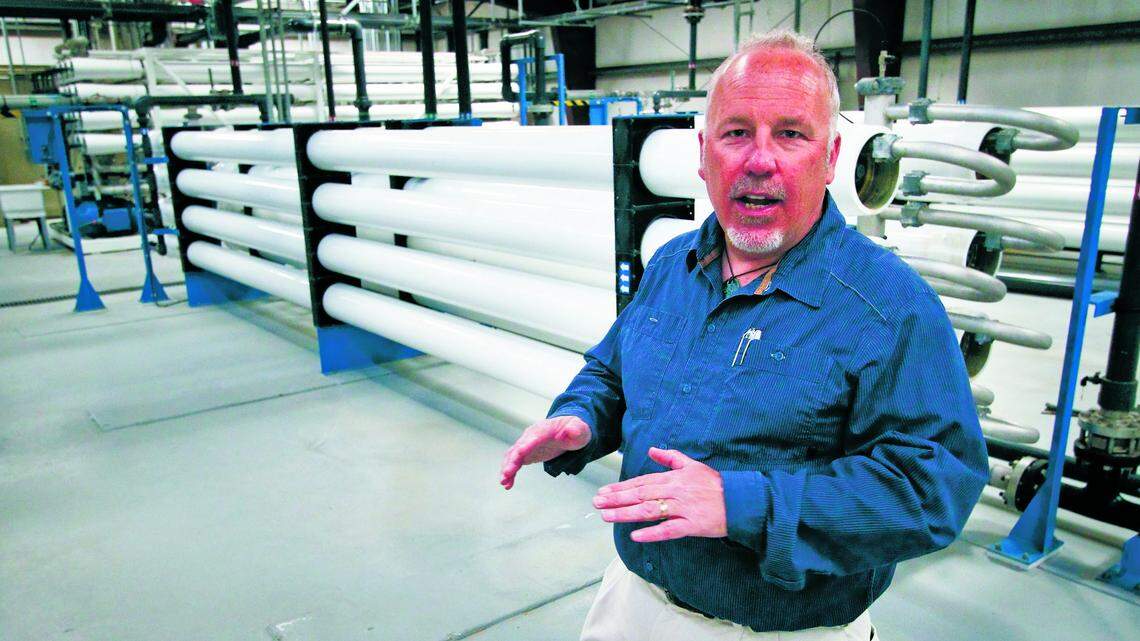 "Even though it's years out, the planning for a transition like this needs to start happening well in advance," Morro Bay City Engineer Rob Livick said of restarting the desalination plant. Behind him are reverse osmosis units used for seawater.