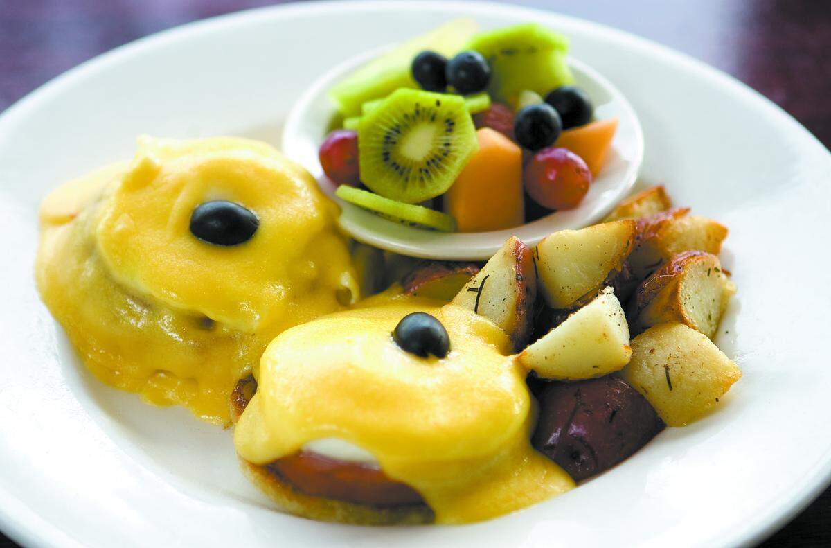 Eggs Benedict is among the breakfast options at Dorn’s Breakers Cafe in Morro Bay.