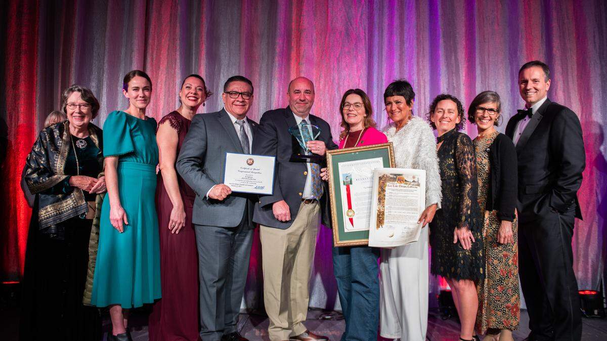Ty Safreno receives his Citizen of the Year award at the SLO Chamber of Commerce’s Annual Dinner on Saturday, Jan. 21, 2023.