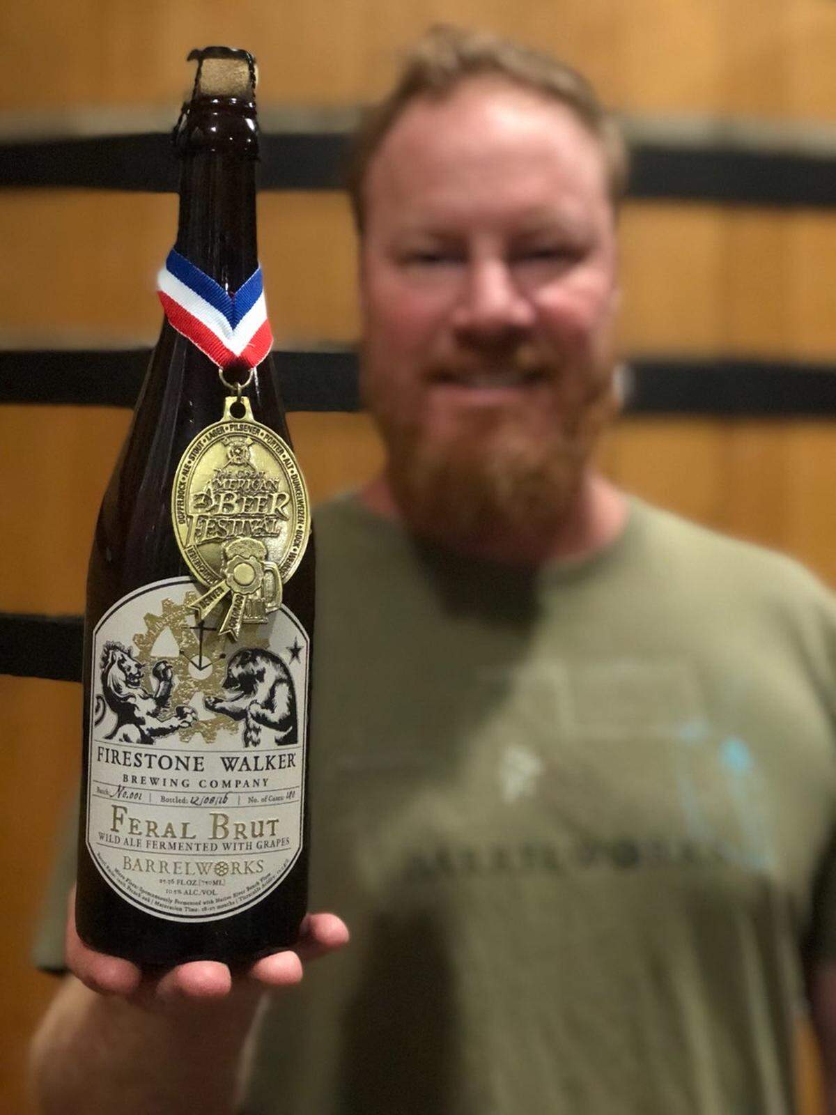 Firestone Walker Barrelworks brewer Jim Crooks with the award-winning Feral Brut.