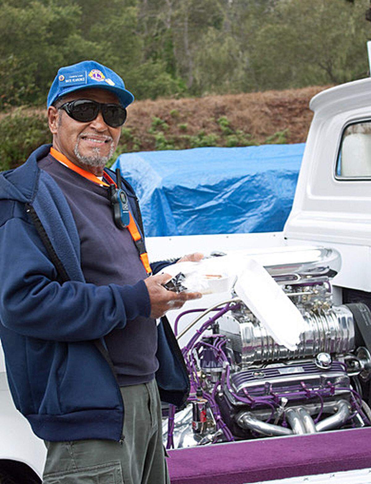 Nate Fearonce, chairman of the Cambria Lions Club Pinedorado Car Show on Sept. 1, has spent more than five decades creating a show vehicle out of a Chevy Corvair pickup that’s powered by this supercharged small block mounted in the truck’s bed.