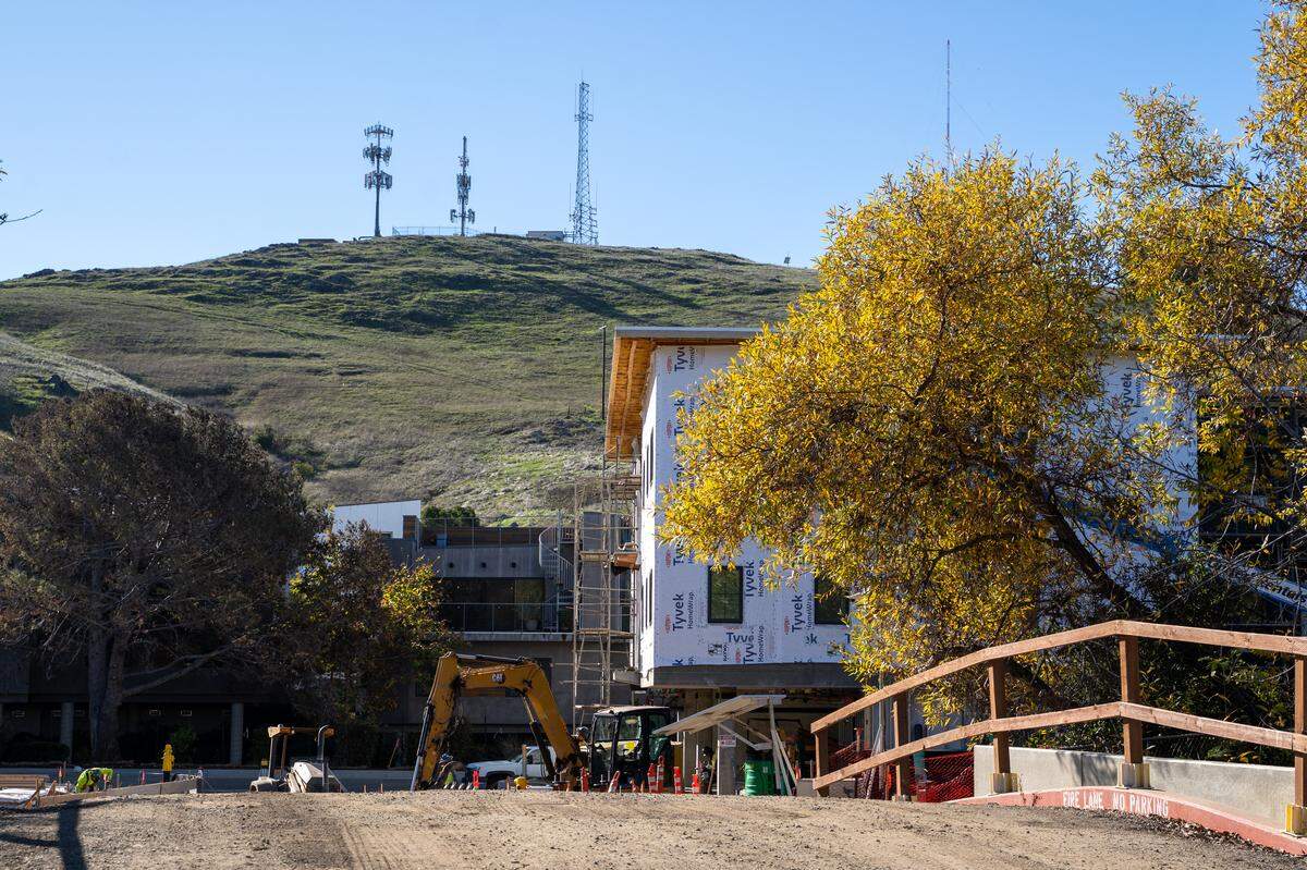 HASLO’s Meadow Creek Apartments are currently being built on a small parcel accessed by a bridge that connects to the cul-de-sac at the end of Bridge Street, pictured here on Thursday, Dec. 11, 2025. The project will include 30 affordable apartments.