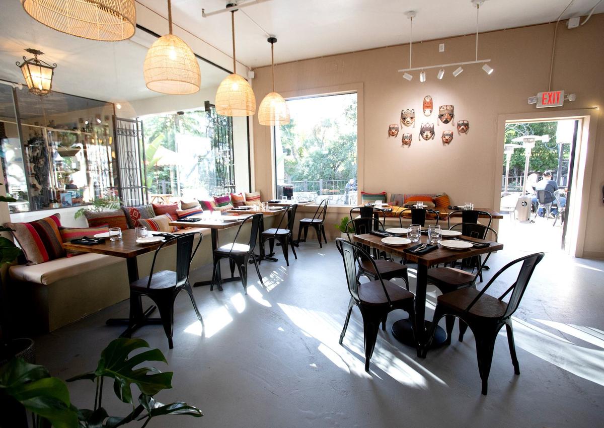 Then main dining room at Kiko in San Luis Obispo’s Mission Mall opens onto a patio near the creek.