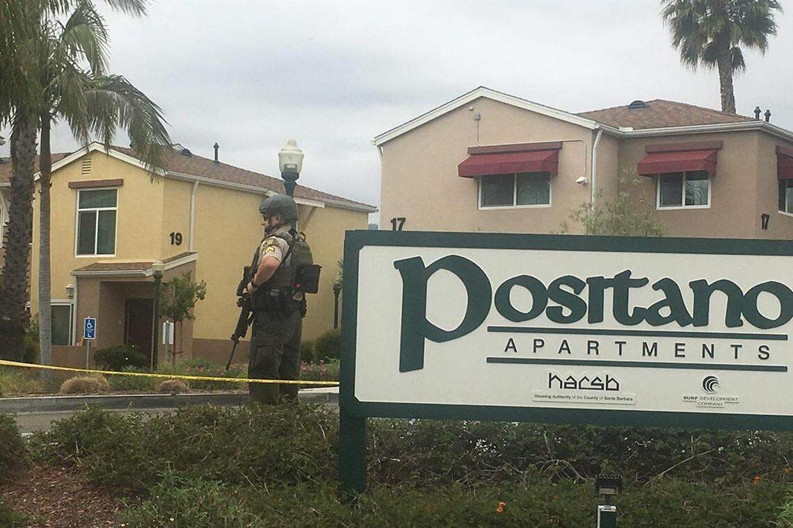 Law enforcement responds to an apartment complex near Goleta Tuesday afternoon after a man reportedly fired shots at officers serving a warrant. No one was injured, police said.