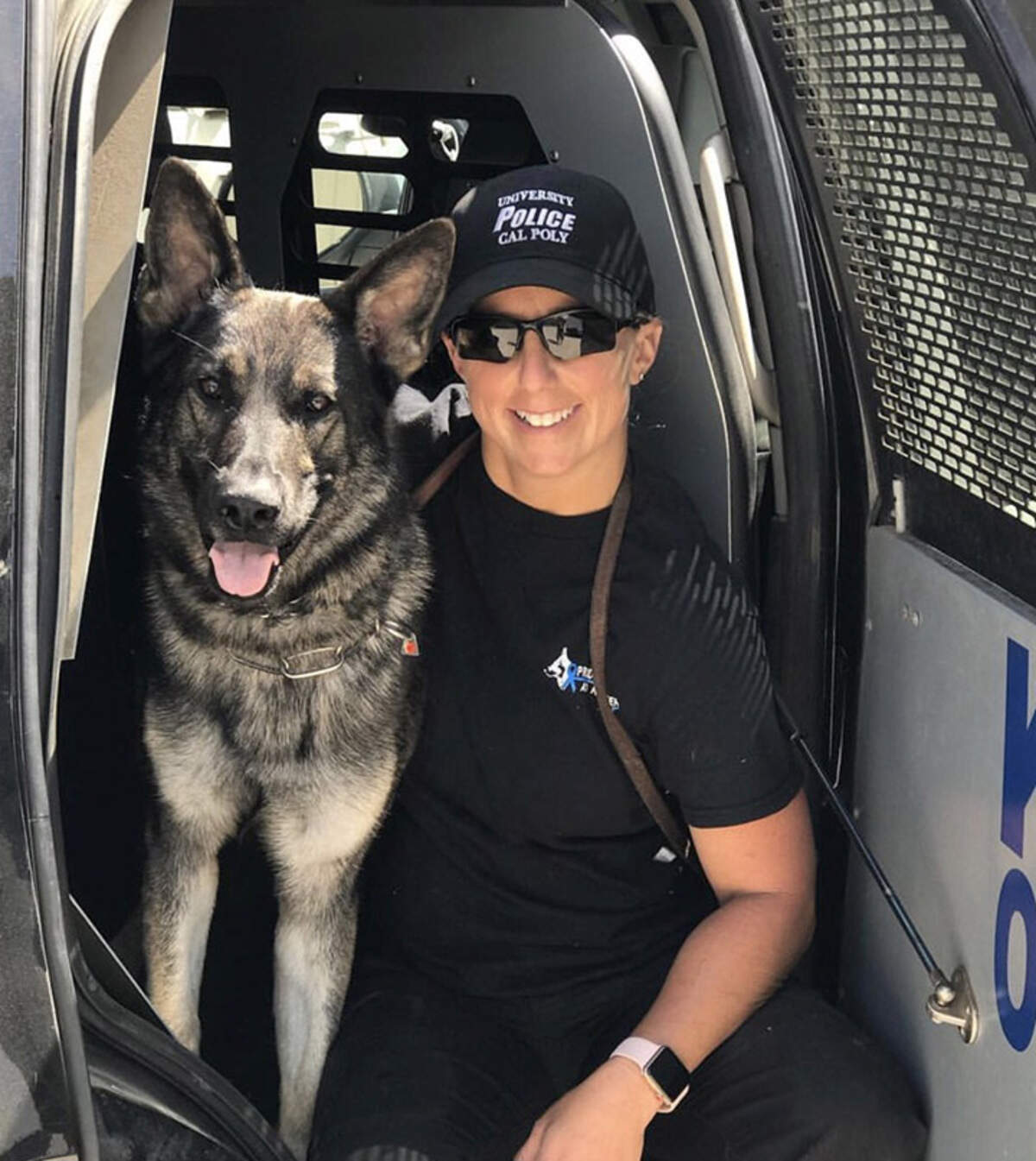 Zeus, pictured with Officer Stephanie Pipan, will replace Xello. The 2-year-old German shepherd’s first day on the job is July 30.