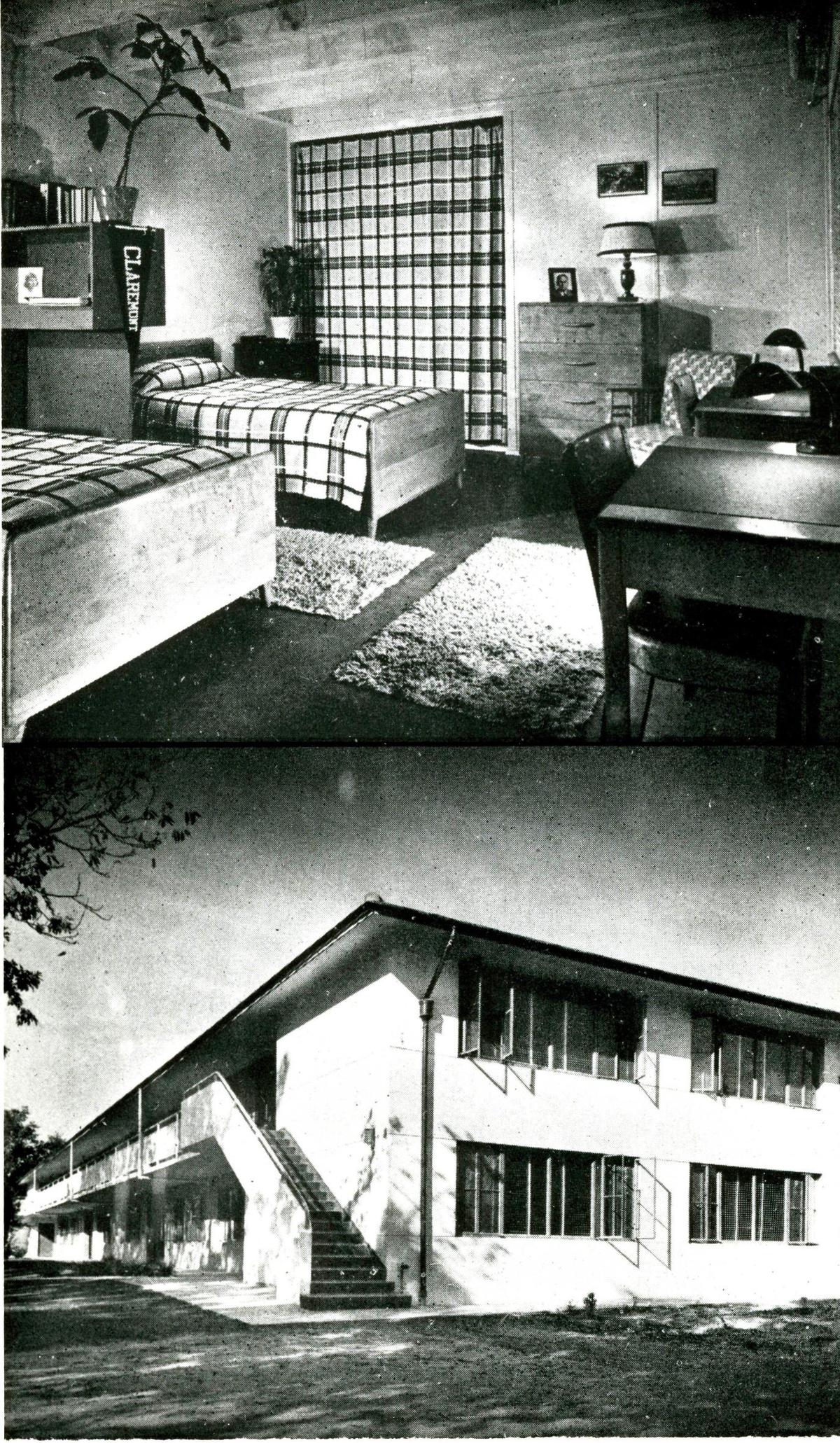 The North Mountain Residence Halls at Cal Poly were based on a design already built at Claremont College. They were rushed into construction when the outbreak of the Korean War removed Camp San Luis hospital housing from Cal Poly’s inventory. Construction started in 1951, and the five buildings were completed for a cost of $250,000 each. They opened in September 1952.