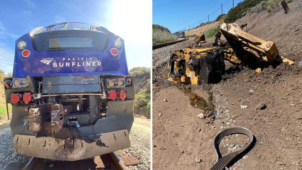 Emergency personnel responded Friday, March 3, 2023, to a collision between an Amtrak train and a wood chipper along the Gaviota Coast.