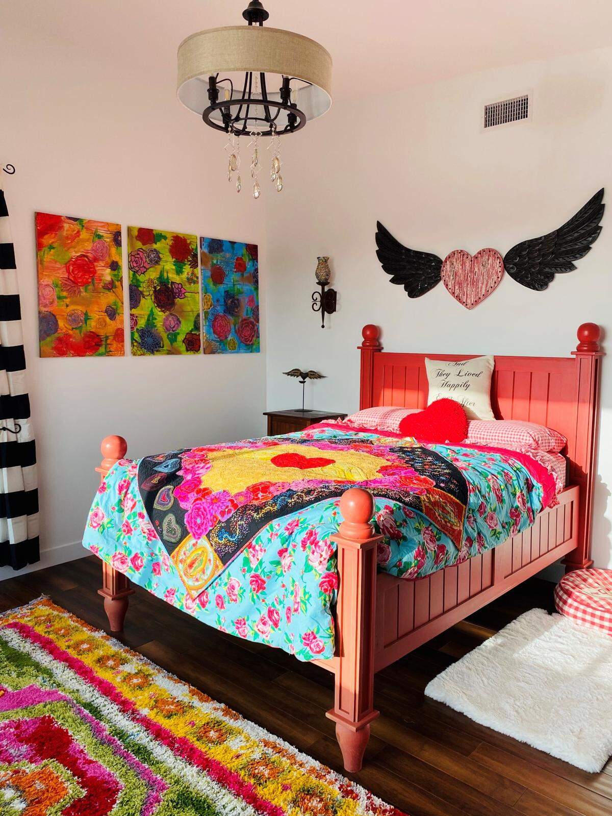 The guest bedroom of Barb and Jeri Saia’s Los Osos home exemplifies her “whimsical shabby chic” style.”